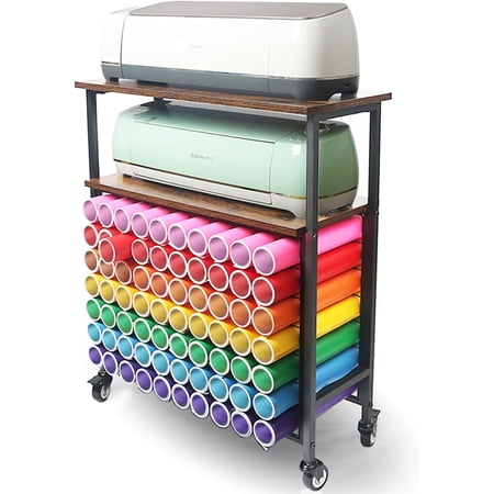 LOPASA Craft Rolling Cart Compatible with Cricut Machines, Vinyl Roll Holder Cart, Machine Stand Desk, Craft Room Furniture Table, Cutting Accessories Organization and Storage Solutions- 70 Roll