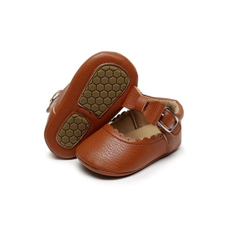 

Lacyhop Newborn Mary Jane Soft Sole Dress Shoes First Walker Flats Wedding Lightweight Princess Shoe Breathable Prewalker Brown 5C