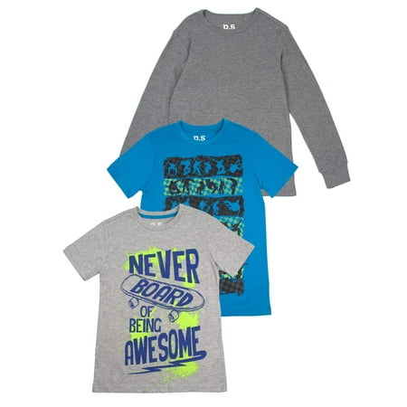 - Short Sleeve Graphic Tees with Long Sleeve Solid, Value, 3-Pack Set (Little Boys & Big Boys)