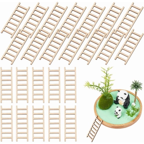 120 Pcs Miniature Wood Ladder Mini Wooden Step Ladder Unfinished Wood Ladder Garden Ladder DIY Craft Accessory