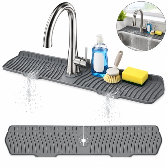Silicone Sink Splash Guard Water Barrier Mat for Kitchen, Bathroom & Farmhouse Countertop, Grey, 1 Pack