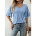 thumbnail image 5 of Womens V-Neck Tops Dressy Double Layer Bell Sleeve 3/4 Length Ruffle Sleeve T Shirts S, 5 of 8