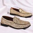 thumbnail image 4 of COSIDRAM Men's Glitter Dress Shoes Metallic Sequins Tuxedo Luxury Gold Buckle Loafers Slip-on Wedding Party Shoes, 4 of 6