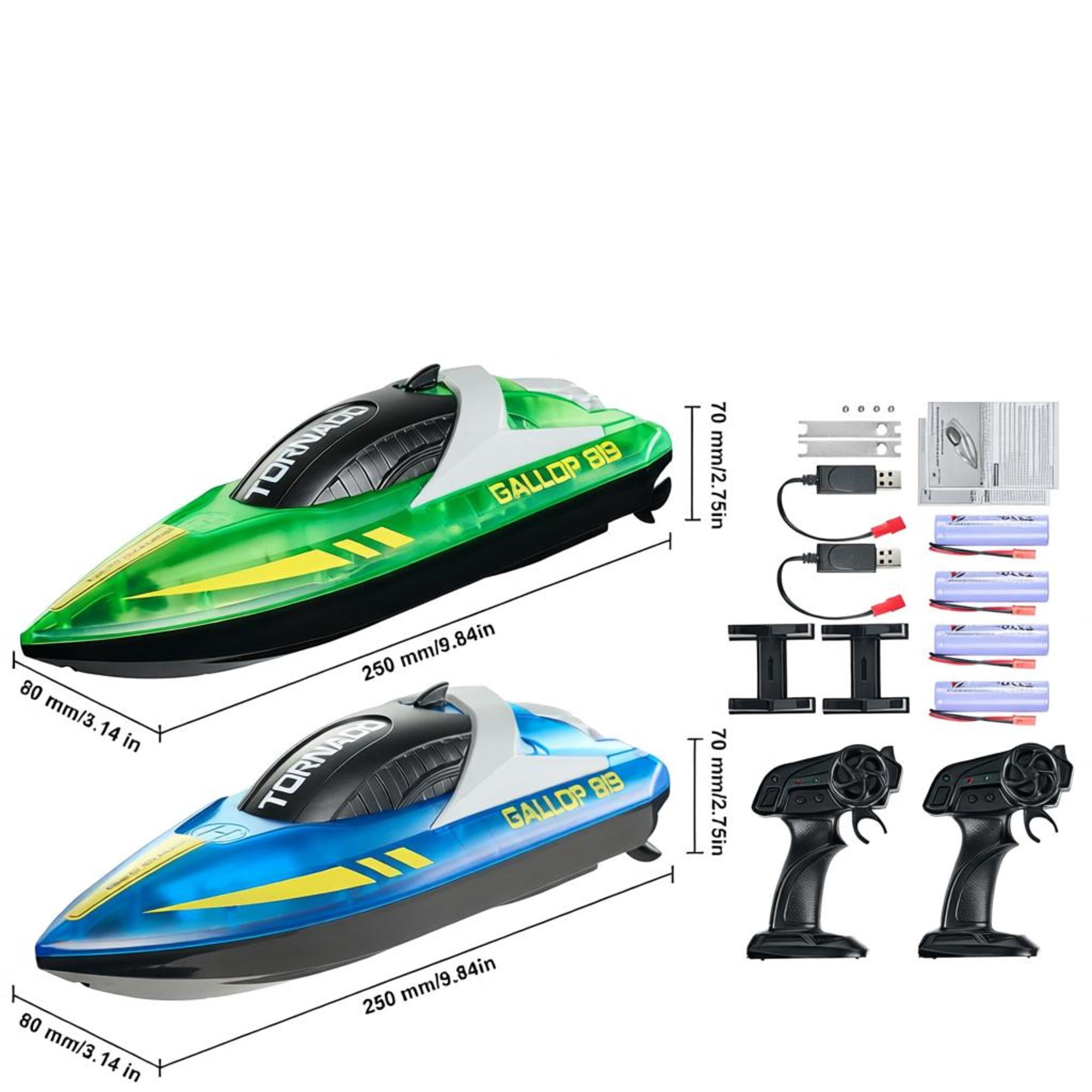 2 Pcs RC Racing Boats, 2.4GHz 12km/h Remote Control Boats with LED Light, Waterproof for Pools & Lakes