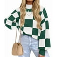 thumbnail image 1 of Women'S Fall Fashion Roll-Neck Long Sleeve Plaid Ribbed Knit Loose Pullover Sweater Tops Green Checkered M, 1 of 8