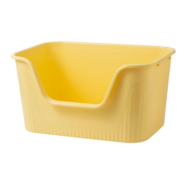 Caja de arena para mascotas con parte superior abierta para gatos pequeños y grandes, cajas de arena para gatos de lados altos, fácil acceso, fácil li Amarillo S