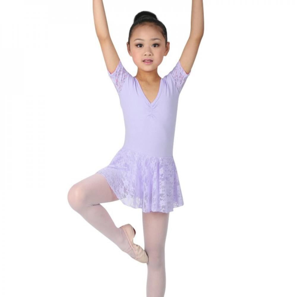 Kids Child Dance Dress Gymnastics Leotard Lace Half Sleeve Ballet Dance