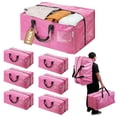 thumbnail image 1 of WORKPRO Paquete de 6 bolsas extra grandes para mudanzas con cremalleras y asas de transporte, correas para mochila, bolsa de almacenamiento resistente para ahorrar espacio en mudanzas (rosa), 1 of 5