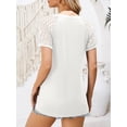 thumbnail image 2 of Fancyglim Women Lace Short Sleeve Casual Blouse V Neck Loose Tops, White S, 2 of 3