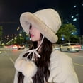 thumbnail image 6 of Diufon Women's Winter Bucket Hat Thickened Fleece Warm Brim Hats Trendy Outdoor Windproof Cap with Plush Ball, 6 of 6