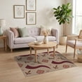 thumbnail image 3 of ODIKA 4'x6' Beige Rust Burgundy Geometric Botanical Washable Area Rug Contemporary Abstract Moon Diamond Square Leaf Motif Scattered Stain Resistant, Low Pile, Easy Care for Dorm Room, Small Living, 3 of 7