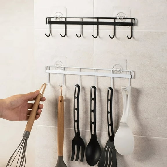 2pcs Kitchen Utensil Hooks, Kitchen Adhesive Wall Hooks Rack Rail, Storage Tool Holder Wall Mounted For Kitchen Hanging Spatulas, Measuring Spoons, No Drilling Required, Space Saving For Kitchen
