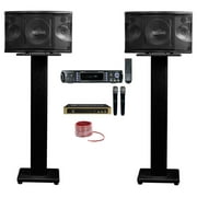 Rockville Bluetooth Karaoke Machine System-Pair 8" Speakers+Stands+Wireless Mics