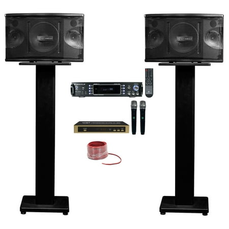 Rockville Bluetooth Karaoke Machine System-Pair 8" Speakers+Stands+Wireless Mics