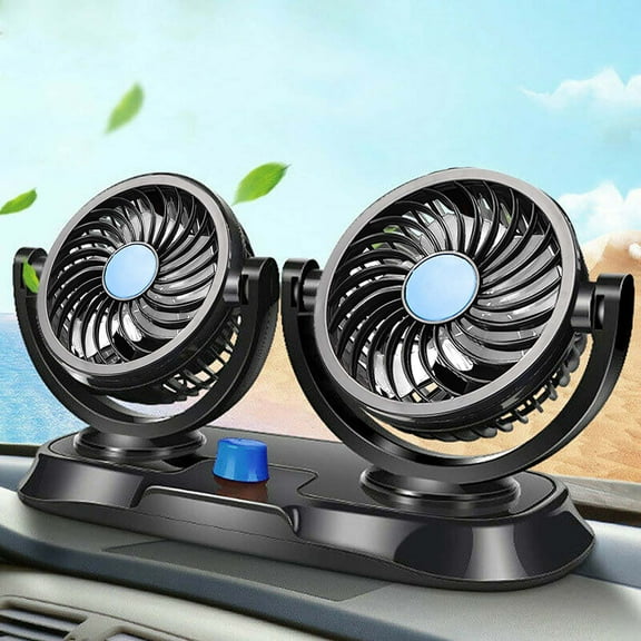 WKSCLPAI Dual-Head Car Fan, Portable Mini Vehicle Cooling Fan, Two Speed 360° Rotatable Multi-function Car Mounted Silent Fan 12V Cigarette Lighter Plug, For Sedan SUV, RV, Truck, Auto Vehicles