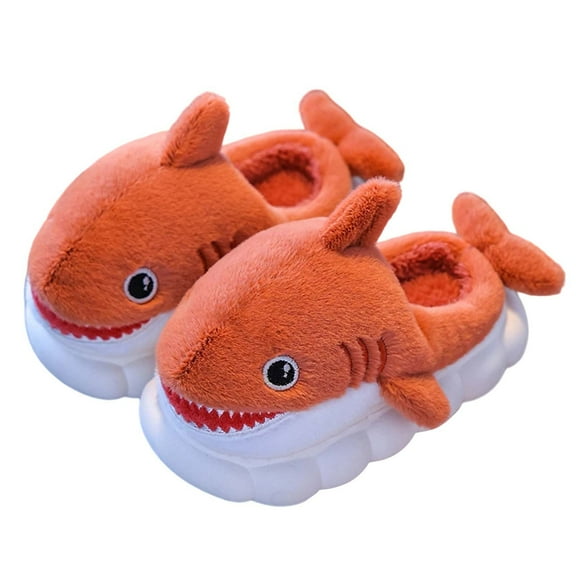 Owordtank Boys Girls Shark Slippers for Toddler Kids - Cute Plush Warm Non-Slip Indoor Bedroom Winter Shoes