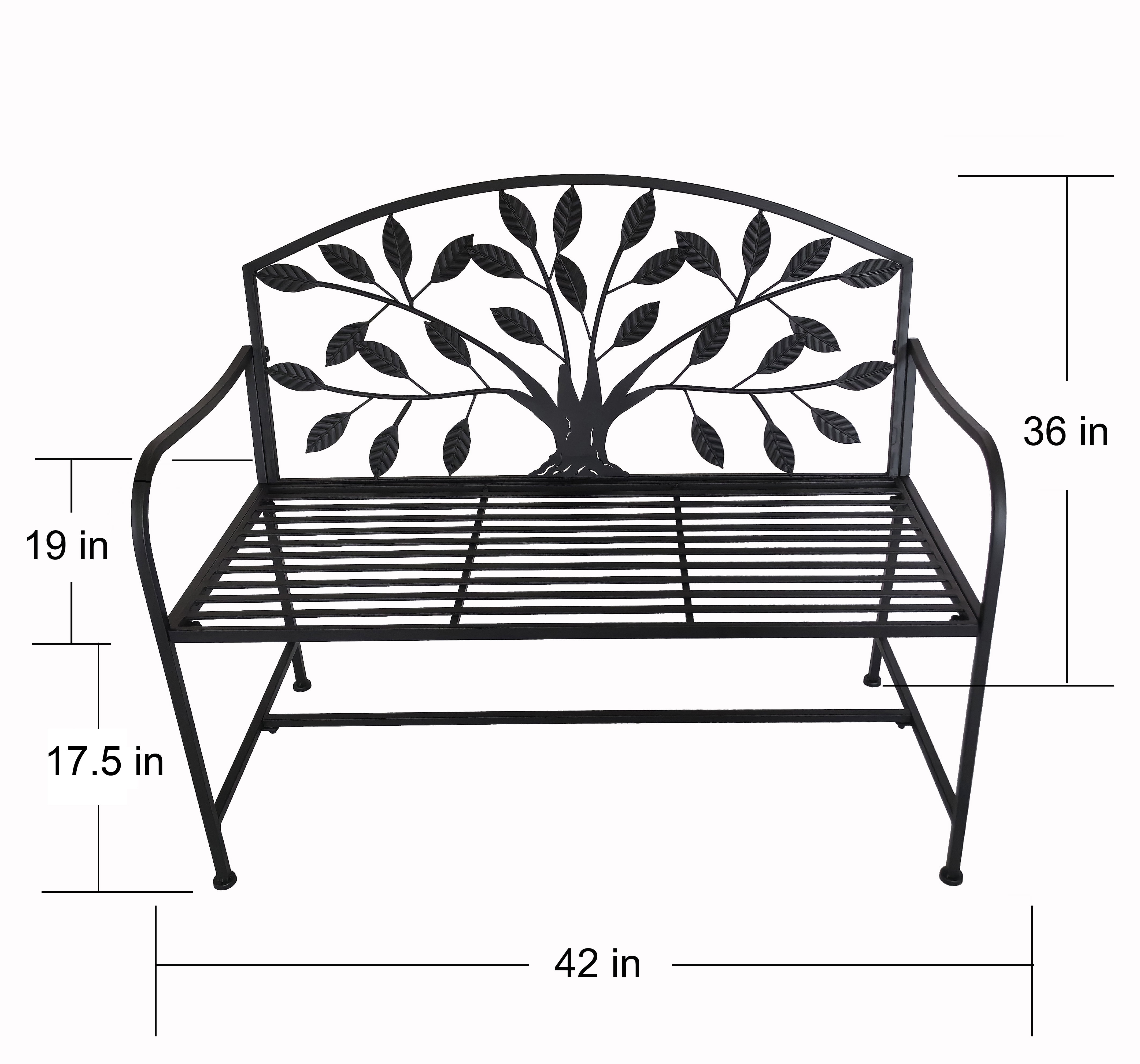 Hi-Line Gift Ltd 78683-BK Metal Garden Bench Tree Pattern-Black