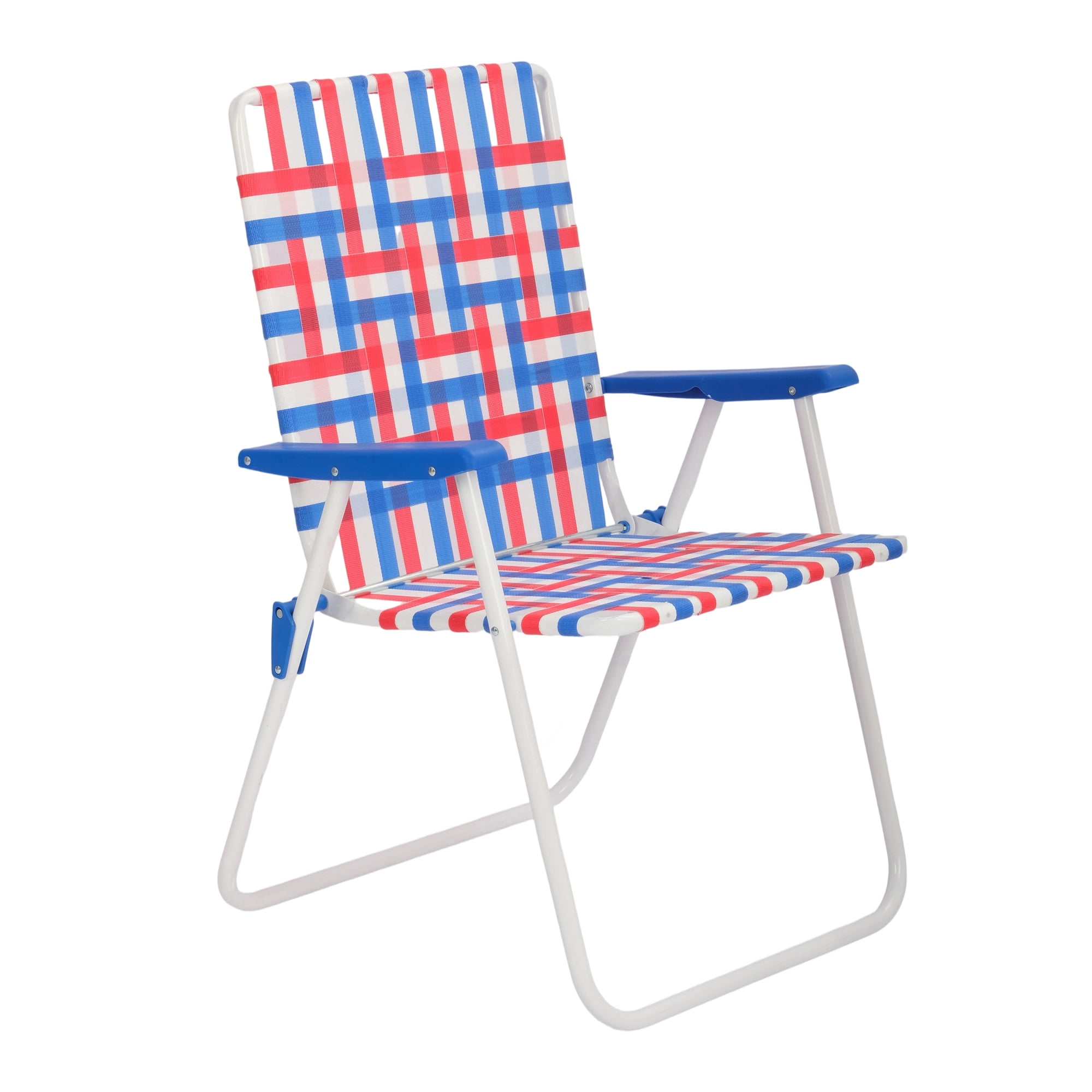 Mainstays Red, White, and Blue High Back Steel Frame Folding Web Chair
