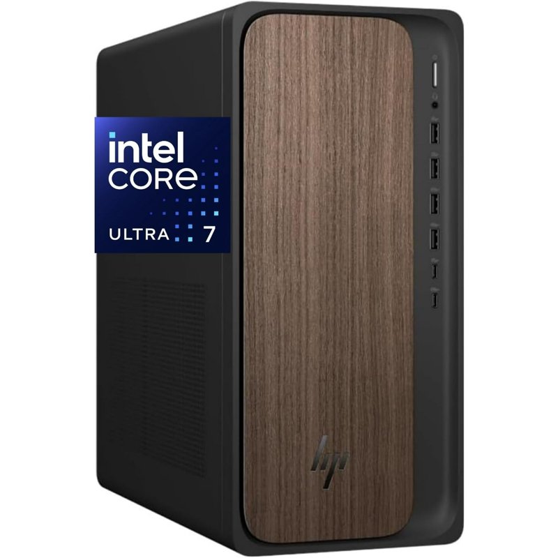 HP OmniDesk Desktop PC | Intel Core Ultra 7 265F | 32GB RAM | 1TB NVMe SSD | NVIDIA GeForce RTX 5060 (8GB)| Windows 11 Home | Dark Wood | M03-0074