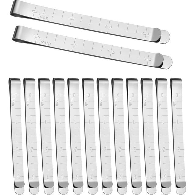 Woeilo Stainless Steel Sewing Clips (Set of 12) with 3-Inch Measurements Stamped on The Clips for Holding Fabric and Marking Lengths When Sewing Fabrics Silver