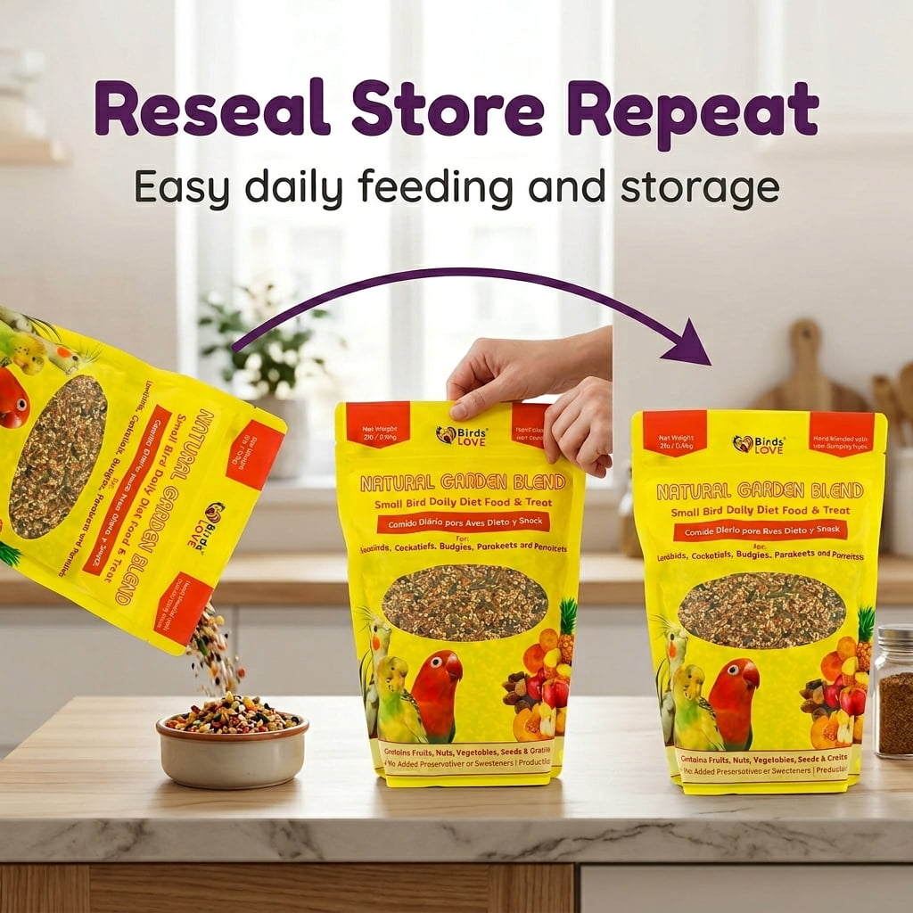 Birds LOVE Natural Garden Blend Bird Food for Small Birds, 2 lb - Hand Packed in USA, Natural Mix with Fruits, Seeds & Grains for Lovebirds, Cockatiels, Budgies & Parakeets