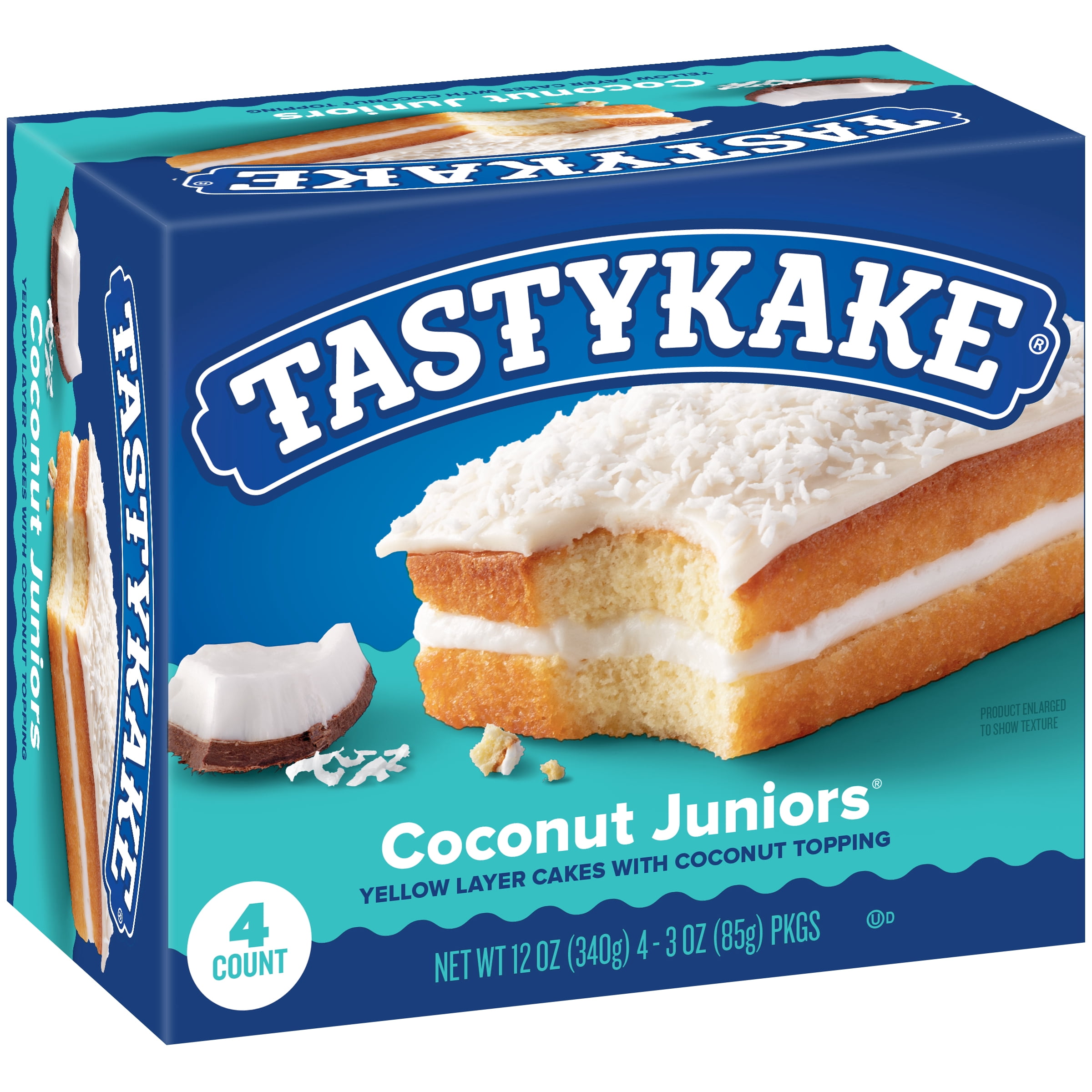 Tastykake Coconut Juniors, 4 Count, 4 Individually Wrapped Coconut Topped Snack Cakes, Shelf-Stable