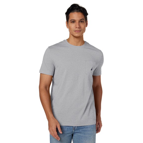 Nautica Men's Big & Tall Solid Crew Neck Short-Sleeve Pocket T-Shirt, Grey Heather, 5XLT Tall