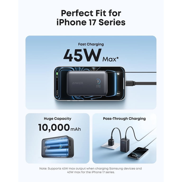 Anker Nano Power Bank, 10,000mAh Portable Charger with 2.3 ft