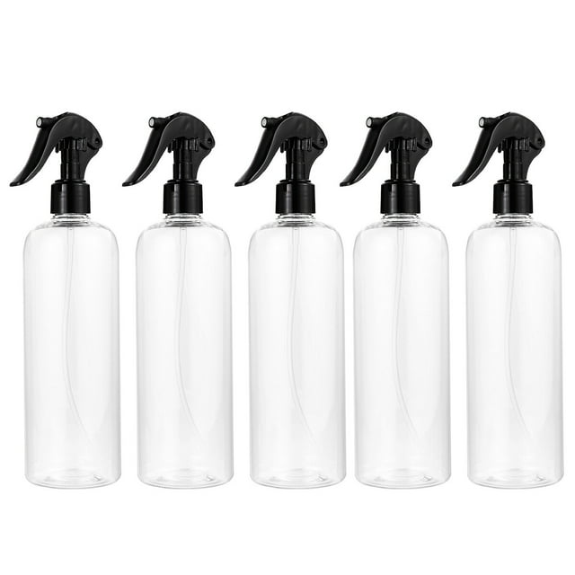Milisten 5 Sets 500ML Plastic Spray Bottle Empty Water Sprayer Refillable Mist Atomizer Bottles Multifunctional Dispenser for Travel Cosmetic(Transparent Bottle Body and Black Lid)