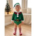 thumbnail image 5 of RUINIXCW Newborn Baby Boy Girl My First Christmas Outfit Velvet Romper Infant Santa Claus Costume Long Sleeve Fur Trim Red Hooded Jumpsuit with Socks, 5 of 10
