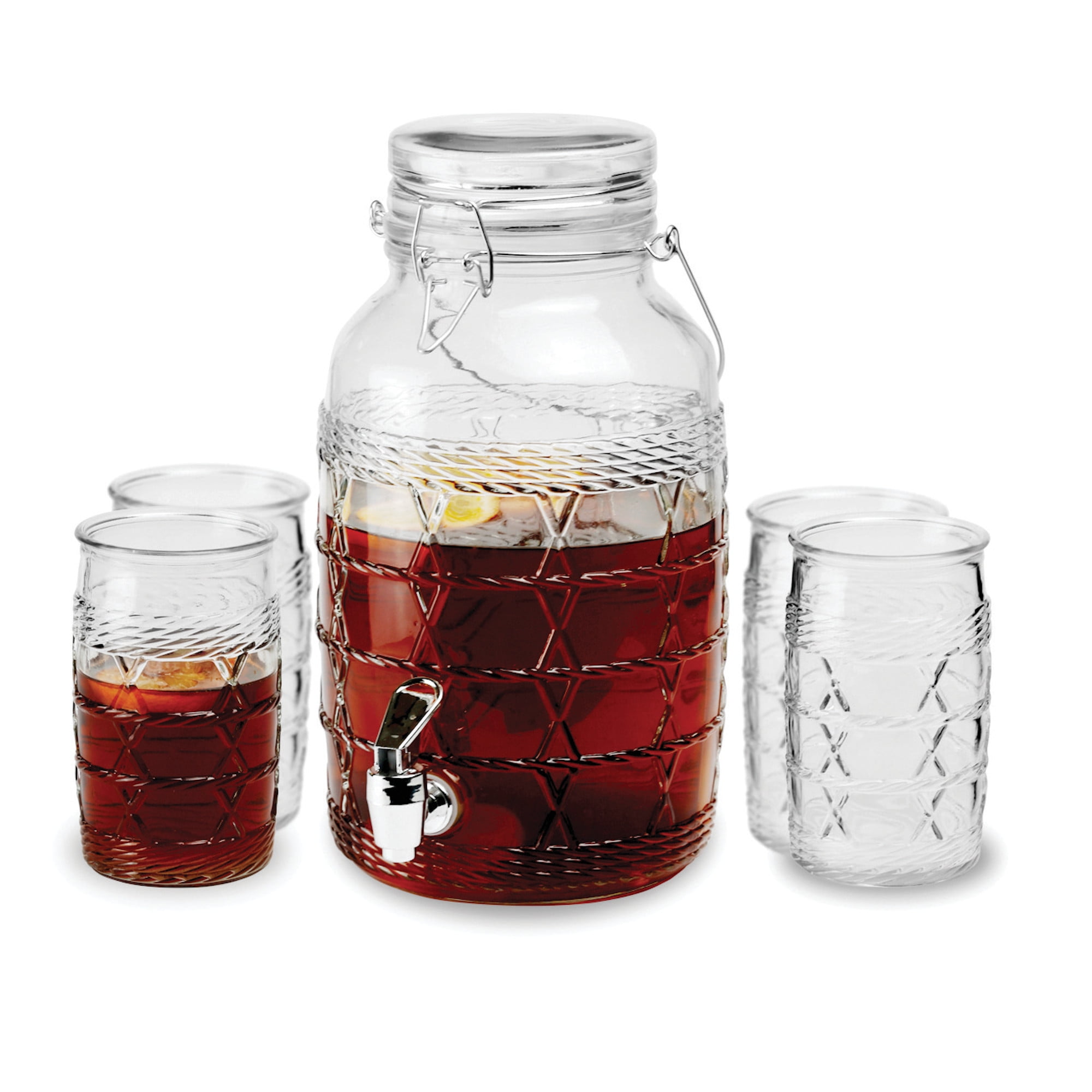 120 oz each Circleware 69310 Double Beverage Dispensers with Metal Stand Fun Sun Tea Party Entertainment Glassware Glass Water Pitcher for Iced Cold Punch Drinks Lancaster 