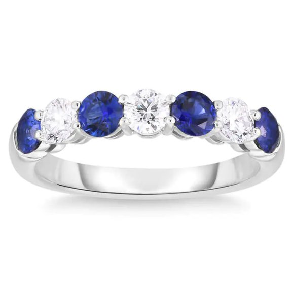 Pompeii 1 1/2Ct TW Round Diamond & Blue Sapphire Stackable Ring in 14k Gold Lab Grown