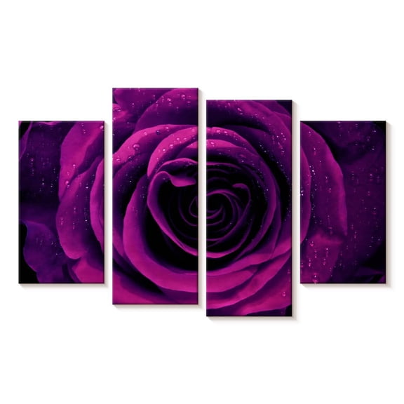 Elephant Stock Dewy Purple Rose Wall Art - Horizontal Multi Panel Canvas - Living Room Wall Decor - Gothic Multi Panel - Purple And Black Decor - 24" x 14"