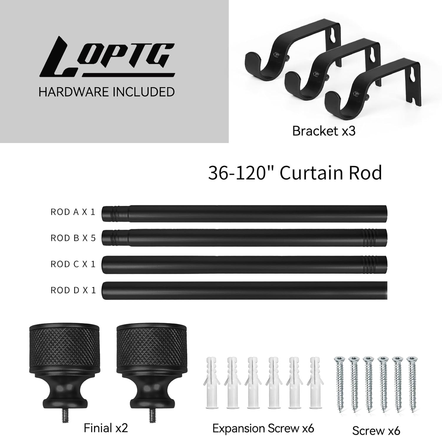 Curtain Rods for Windows 18 to 37 Inch, 1 Inch Diameter Modern Adjustable Decorative Drapery Rods, Window Curtain Rod with Dumbbell Design Finials, Black with Gold edge Finishing, Size:18"-45"