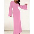 thumbnail image 6 of Wedding Guest Dress for Women Long Sleeve Bodycon Ribbed Knit Maxi Dress Fall Formal Dresses Pink S, 6 of 7