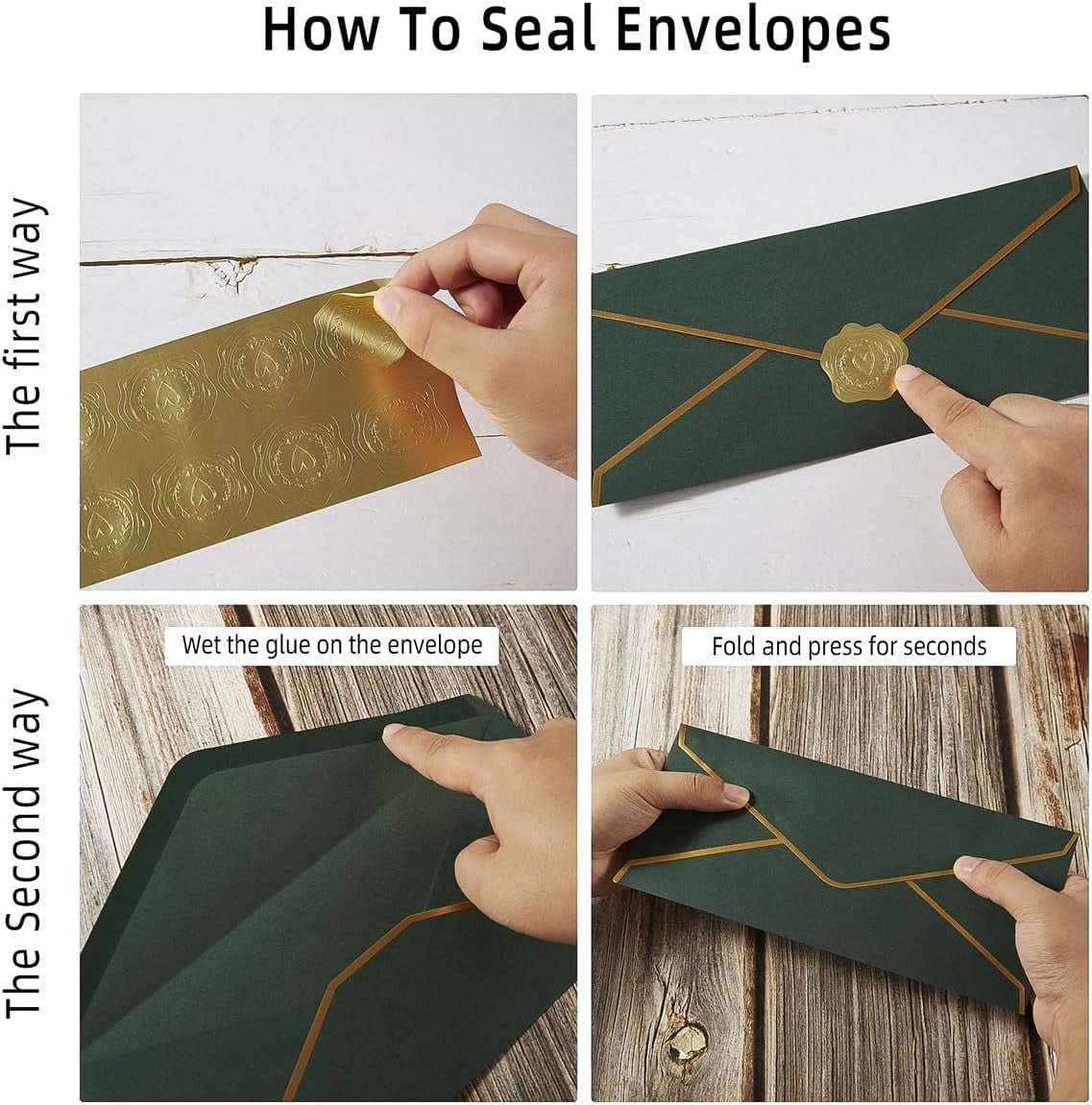 50 Pack #10 Business Envelopes with Gold Border, Self Seal Standard Envelopes with Gold Stickers for Office, Checks, Letter Mailing, Invoices, 4 1/8 x 9 1/2 Inches (Dark Green)
