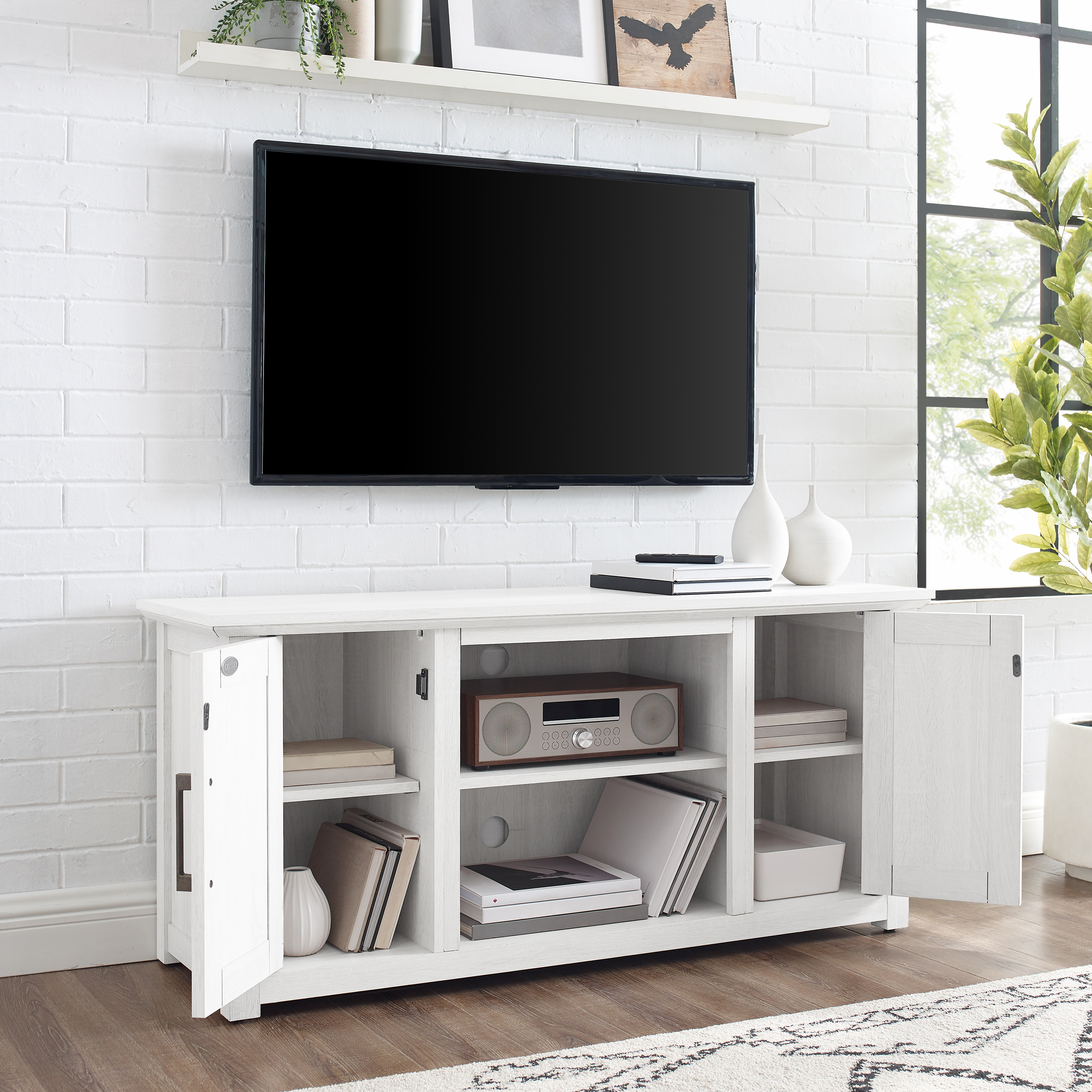 Crosley Camden 48" Rustic Low Profile TV Stand in Whitewash - image 4 of 15