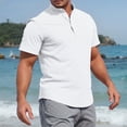 thumbnail image 6 of Mens Cotton Linen Henley Shirt Short Sleeve Casual Summer Beach Hippie Tee for Vacation, 6 of 8