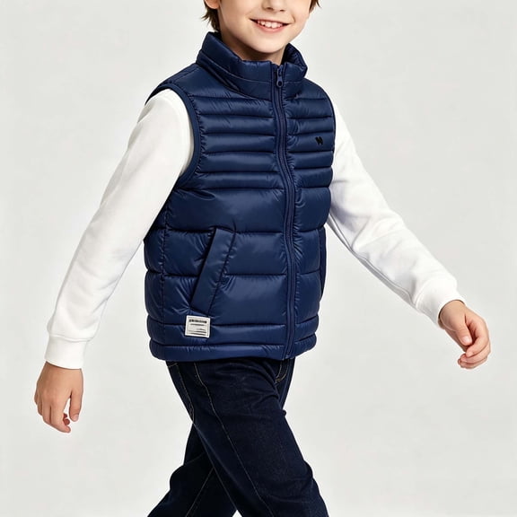 Cethrio Boys Puffer Vests Size 10-12, Quilted Lightweight Sleeveless Warm Winter Outerwear with Zipper Navy