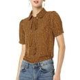 thumbnail image 6 of INSPIRE CHIC Women's Retro Print Short Sleeve Bow Tie Peter Pan Collar Chiffon Blouse S Brown-Dots, 6 of 9