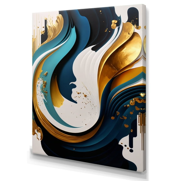 Designart Blue And Gold Modern Art Abstract Painting II Canvas Wall Art