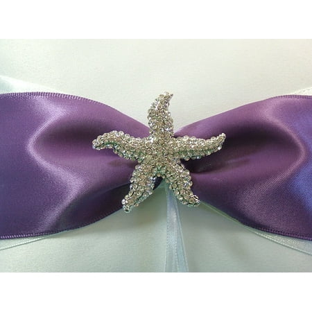 Beach Wedding Ring Bearer Pillow With Rhinestone Starfish And Plum