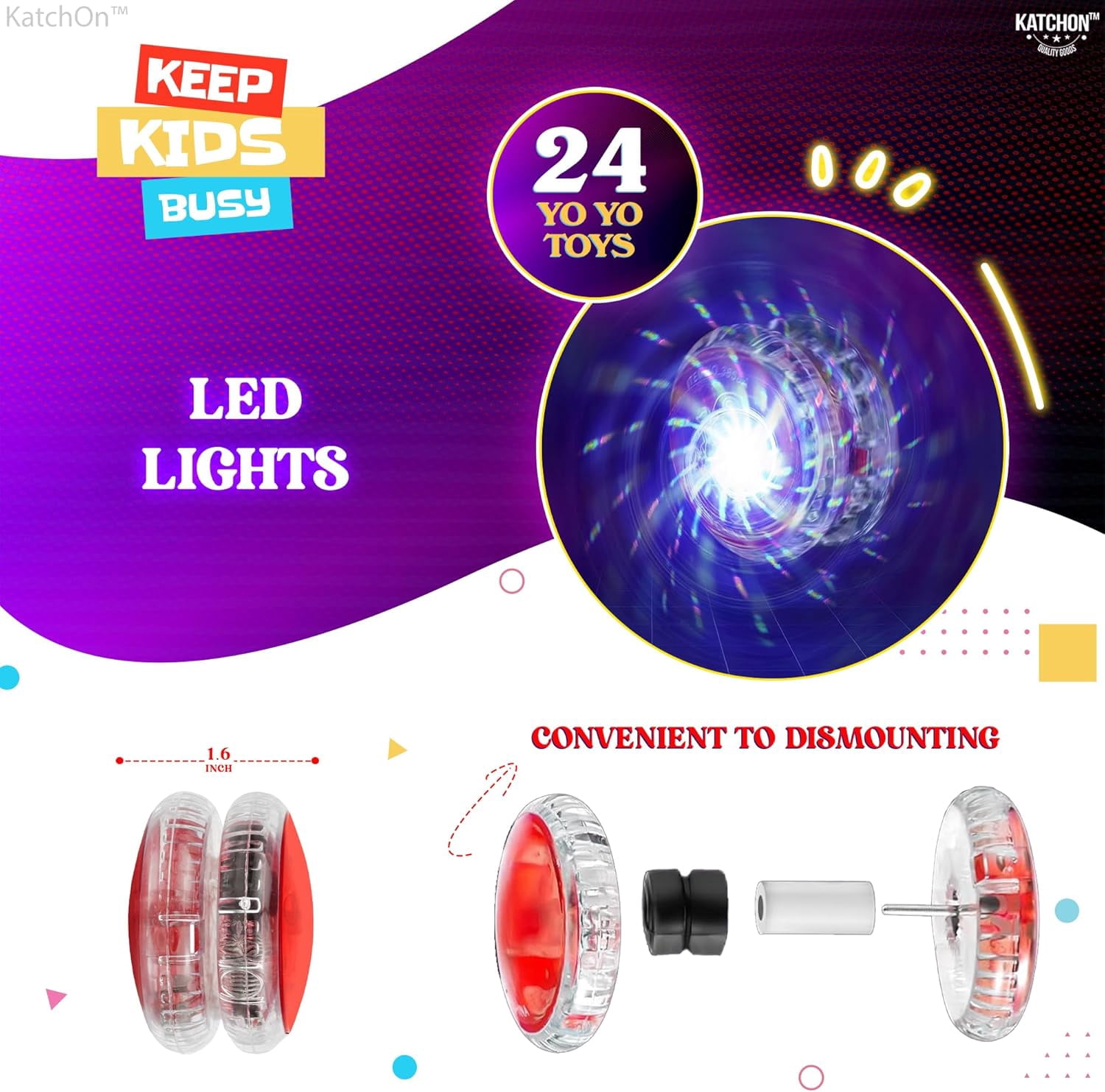 KatchOn, Multicolor, Light Up Yoyos - Pack of 24 | LED Yoyo Bulk,  Birthday Party Favors for Kids | Summer Party Favors |  Party Favors for Kids