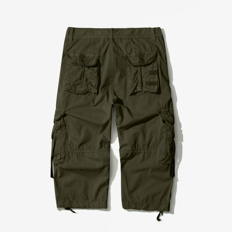 Capri Pants for Men Casual Multi Pockets Drawstring Below Knee Shorts Baggy  Solid Color Outdoors Hiking Fishing Sports 3/4 Trousers
