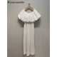 thumbnail image 2 of Kuzuwata - Mono con volantes y mangas abullonadas con cuello oblicuo dulce, de retazos, holgado, suave y ajustado, para mujer, mono japonés nuevo y sencillo, 2 of 4