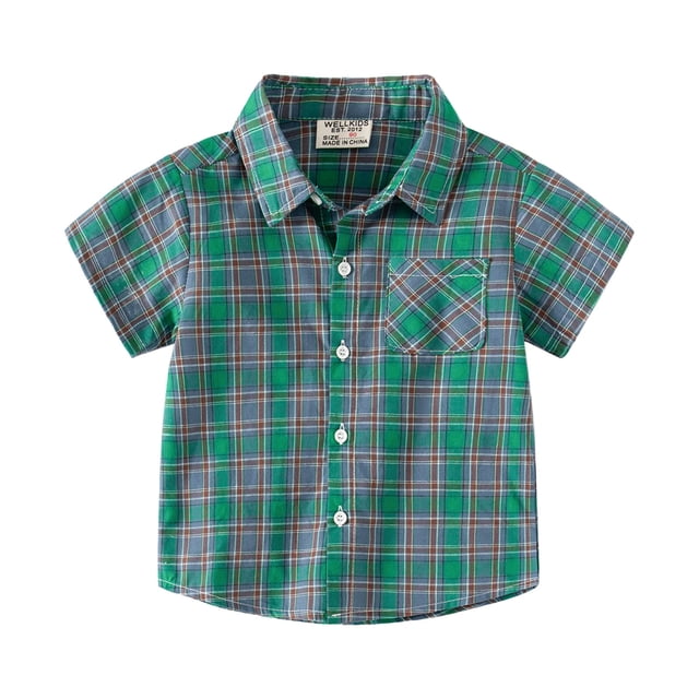 Gibobby Blusas Elegantes Para Niños Chaqueta de camisa de franela para niños pequeños, chaqueta a cuadros de manga corta con solapa y botones, camisa para bebés, niños y niñas(Verde, 2-3 Años)