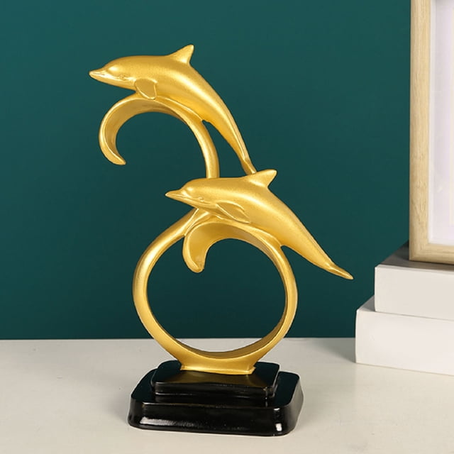 Estatua De Delfín, Resina Duradera, Color Dorado, Elegante, Simple, Detalles Ricos, Estatuilla De Delfín Para La Familia