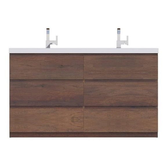 Alya Bath Paterno 60" Wood Double Freestanding Bathroom Vanity in Rosewood Brown