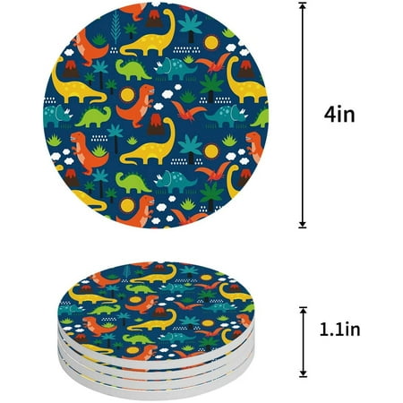 

KXMDXA Dinosaur Set of 6 Round Coaster for Drinks Absorbent Ceramic Stone Coasters Cup Mat with Cork Base for Home Kitchen Room Coffee Table Bar Decor