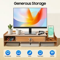 ChicHomey Computer Rack with Lockable Drawer,Space-Saving MDF Riser Computer Monitor Stand, Home/Office Desk Organizer